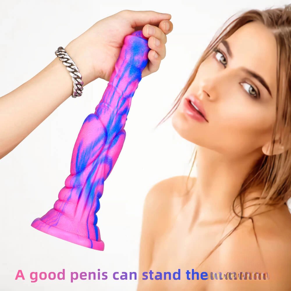 Multi-color ribbed liquid silicone fantasy dildo, photo 12