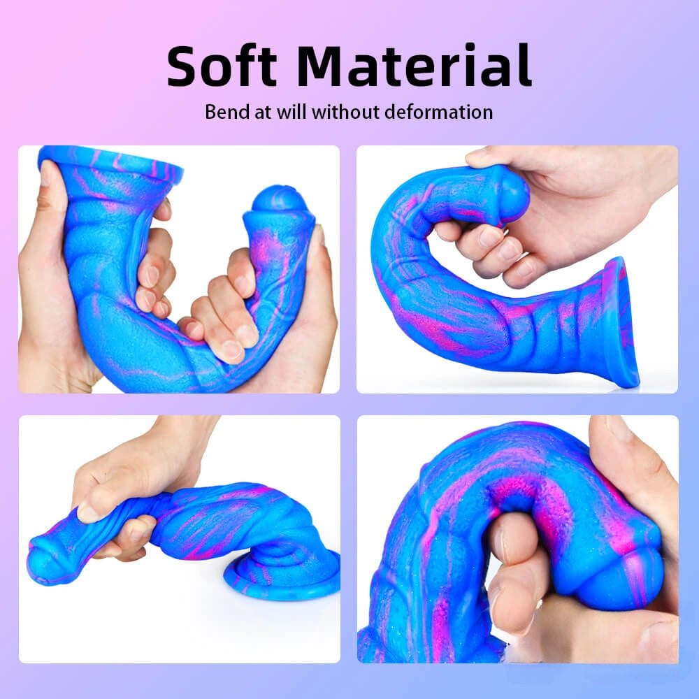 Multi-color ribbed liquid silicone fantasy dildo, photo 2