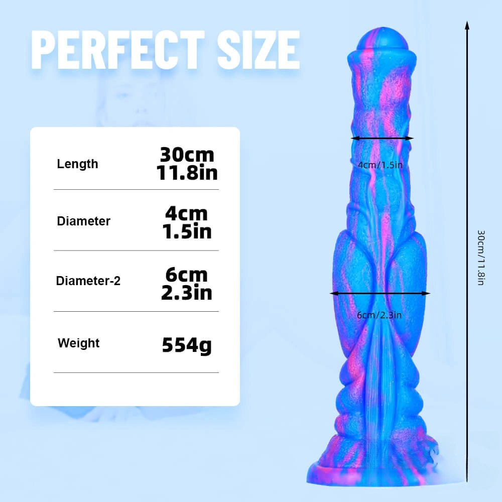 Multi-color ribbed liquid silicone fantasy dildo, photo 3