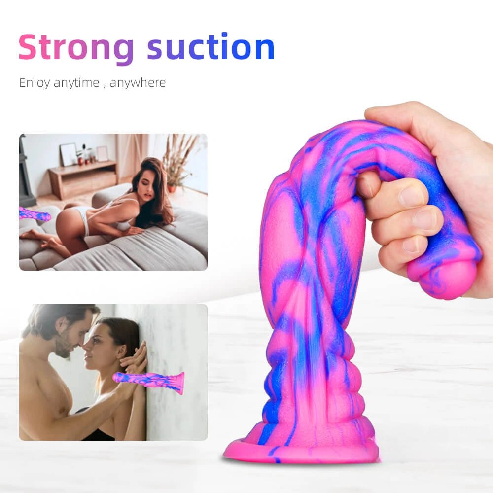 Multi-color ribbed liquid silicone fantasy dildo, photo 7