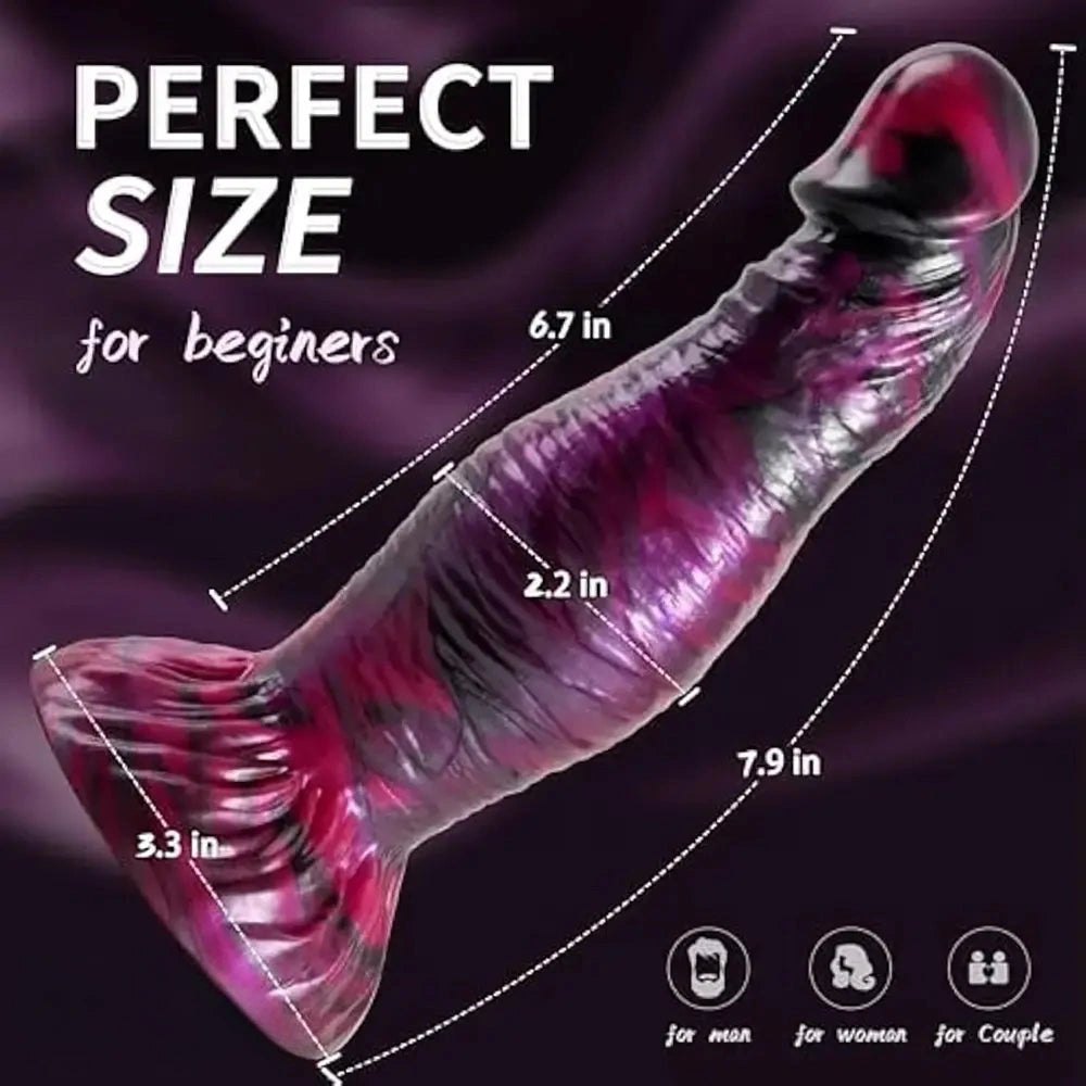 Marbled purple and black silicone suction cup dildo, photo 2