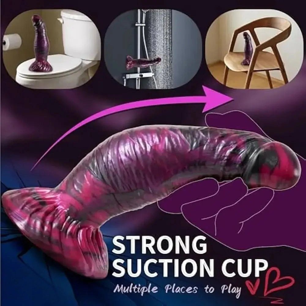 Marbled purple and black silicone suction cup dildo, photo 3