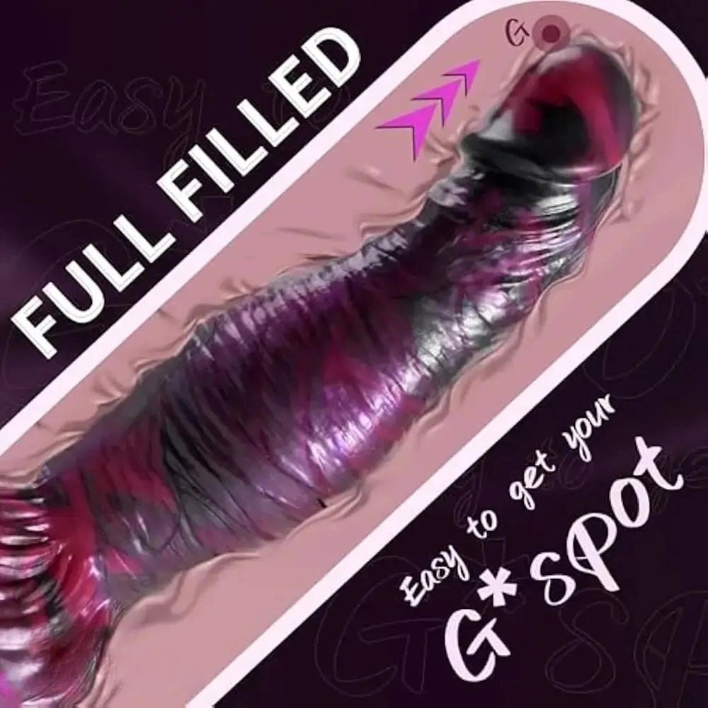 Marbled purple and black silicone suction cup dildo, photo 5