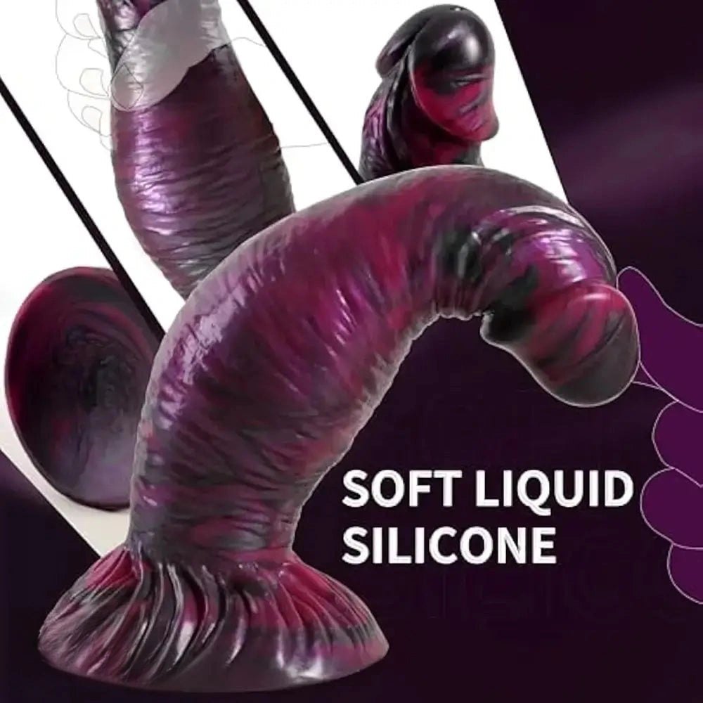 Marbled purple and black silicone suction cup dildo, photo 6