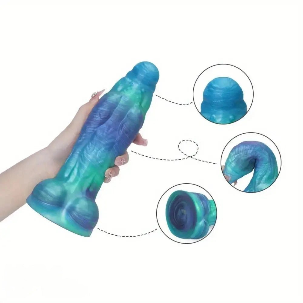 Teal purple marbled fantasy anal dildo, photo 10