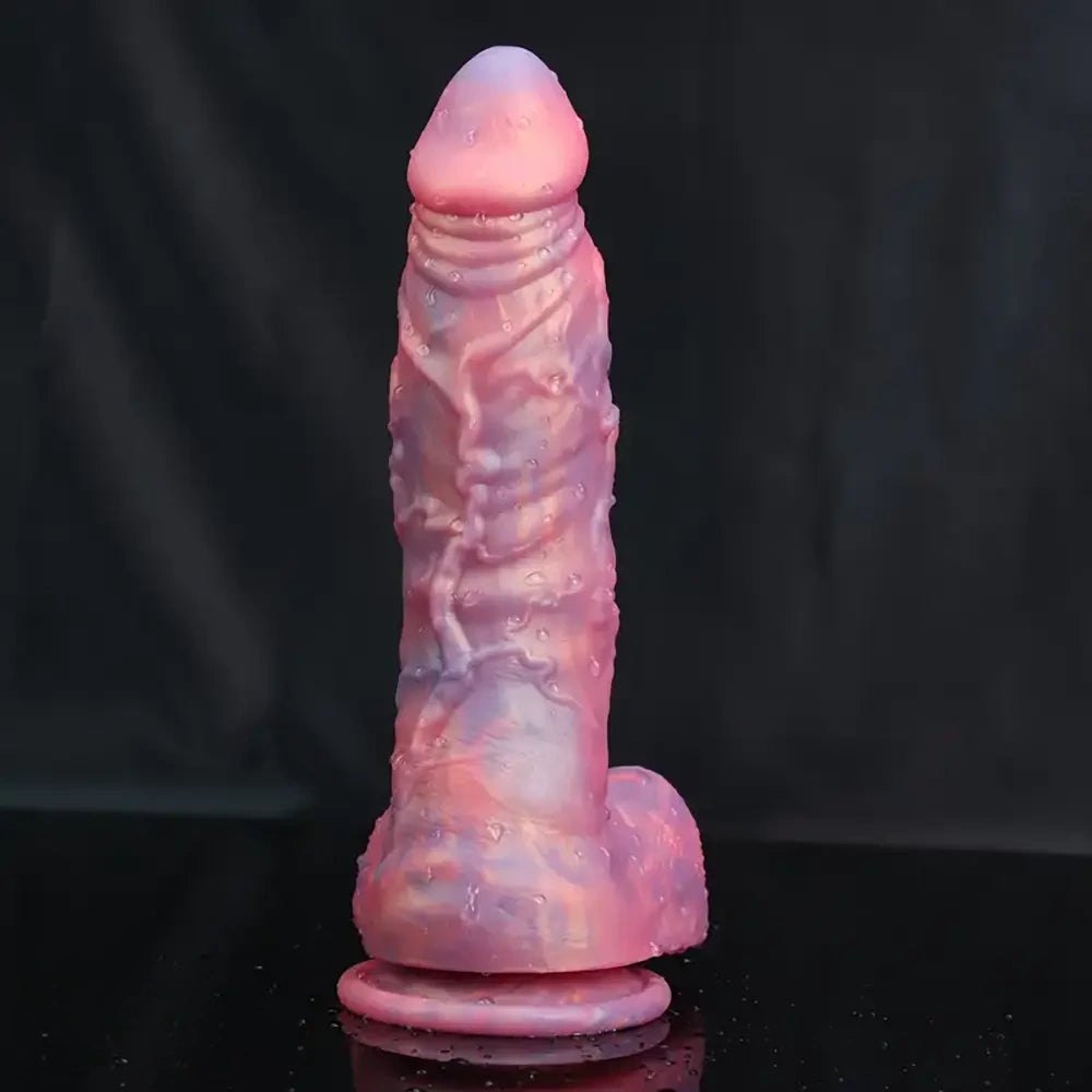 Marbled pink and purple silicone realistic dildo, photo 1