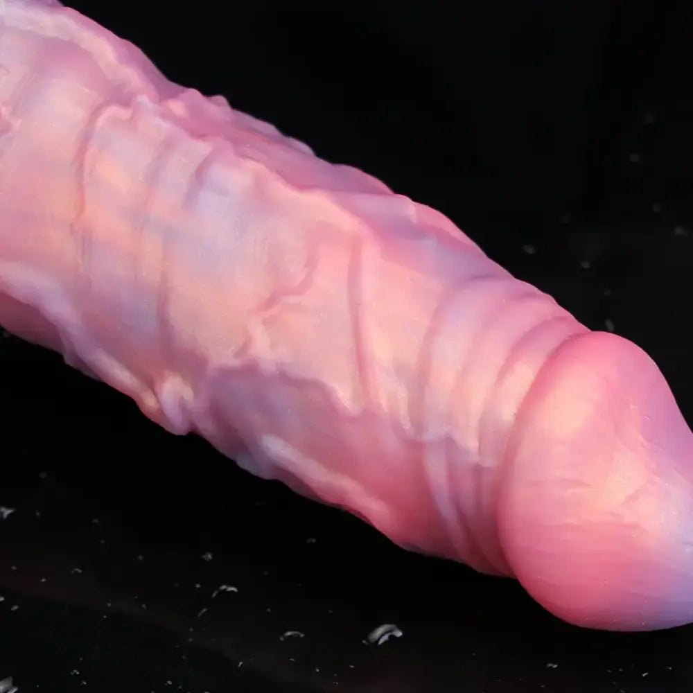 Marbled pink and purple silicone realistic dildo, photo 3
