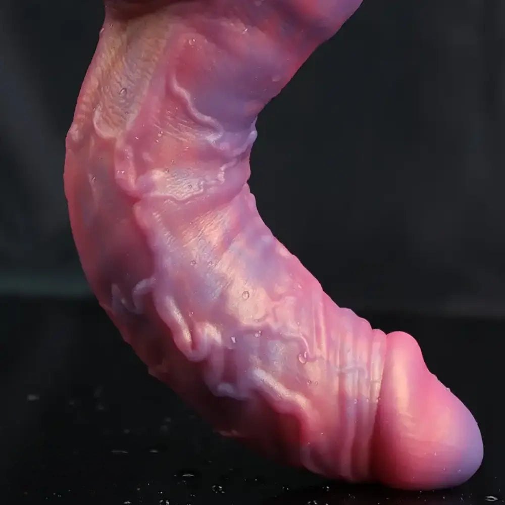 Marbled pink and purple silicone realistic dildo, photo 5