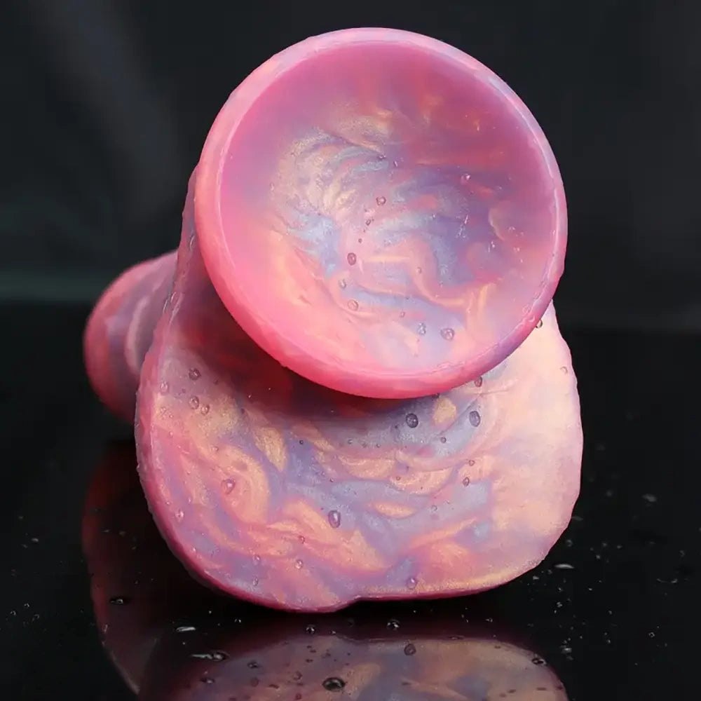 Marbled pink and purple silicone realistic dildo, photo 8