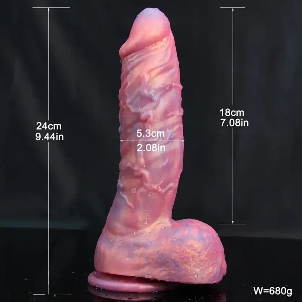 Marbled pink and purple silicone realistic dildo, photo 9