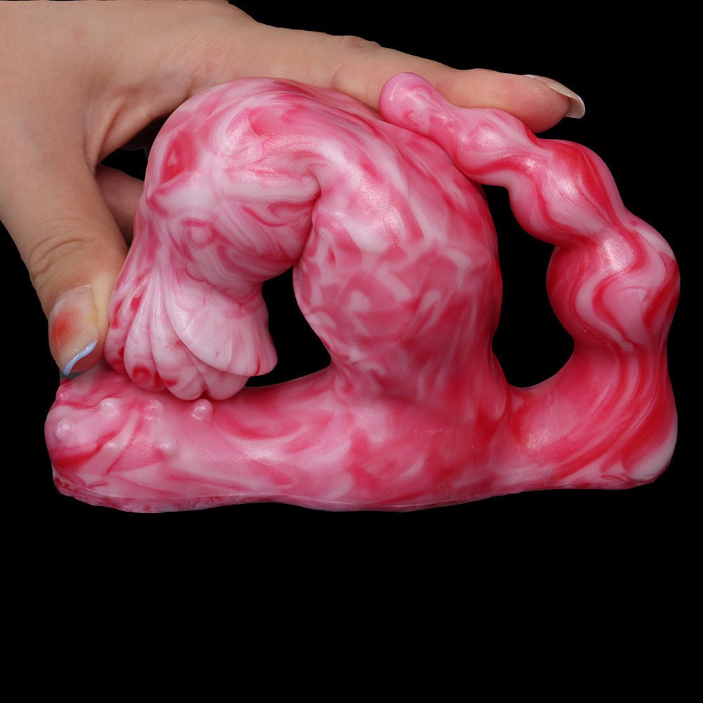 Pink and white marbled fantasy dildo, photo 4