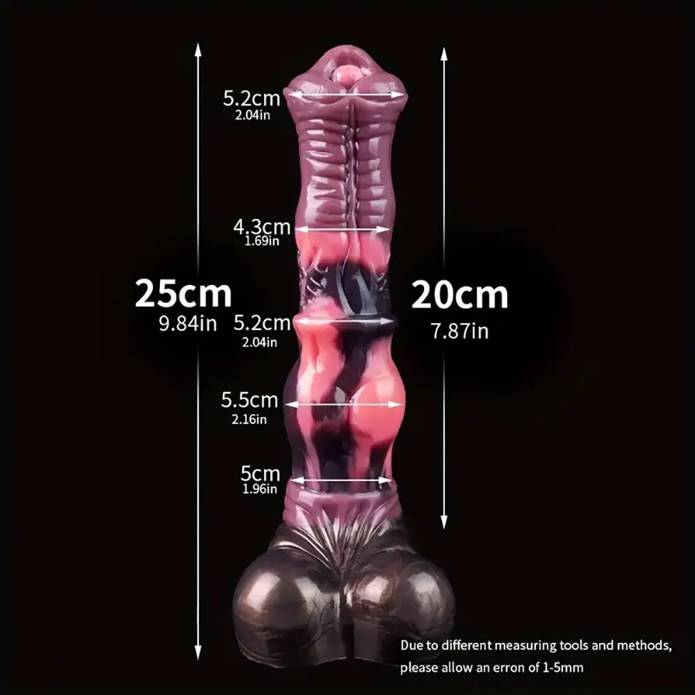 Dark maroon and black animal-style silicone dildo with hoof base, photo 5