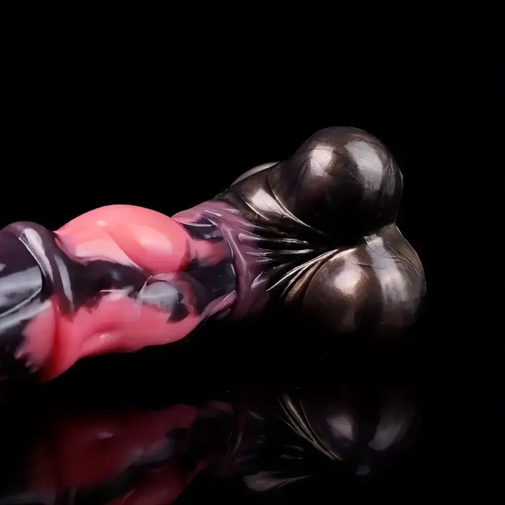 Dark maroon and black animal-style silicone dildo with hoof base, photo 6
