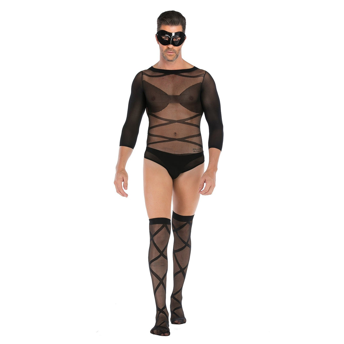 Black Set men s fishnet suit mask