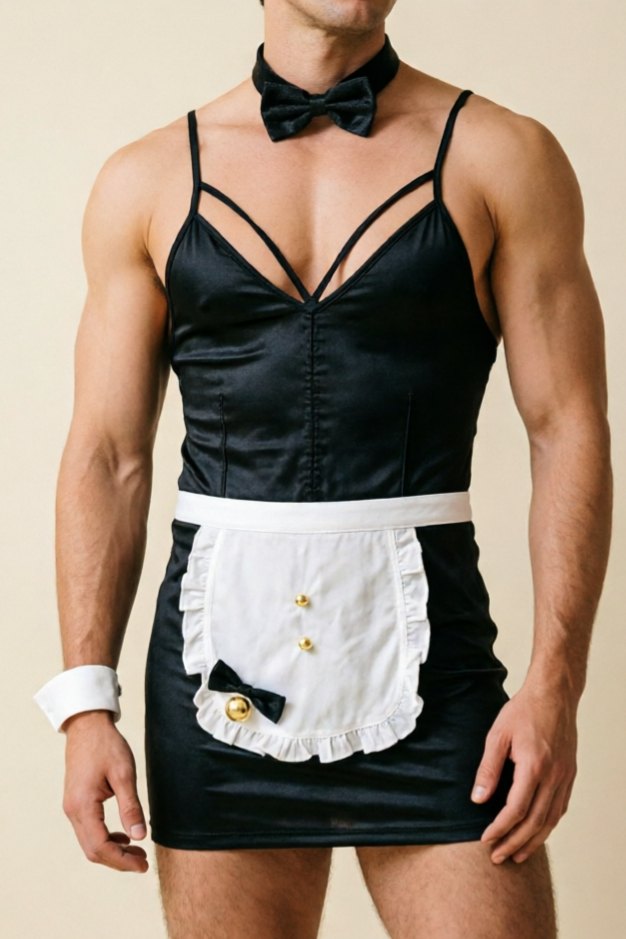 Black mens bunny girl maid roleplay costume