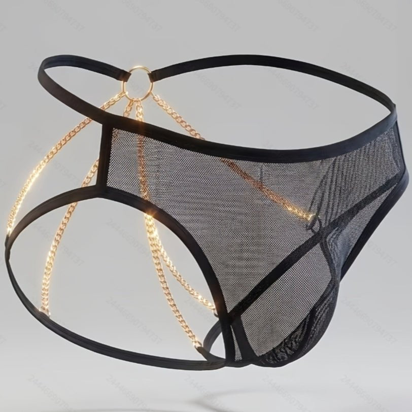 Mens gold chain harness gstring underwear, photo 2
