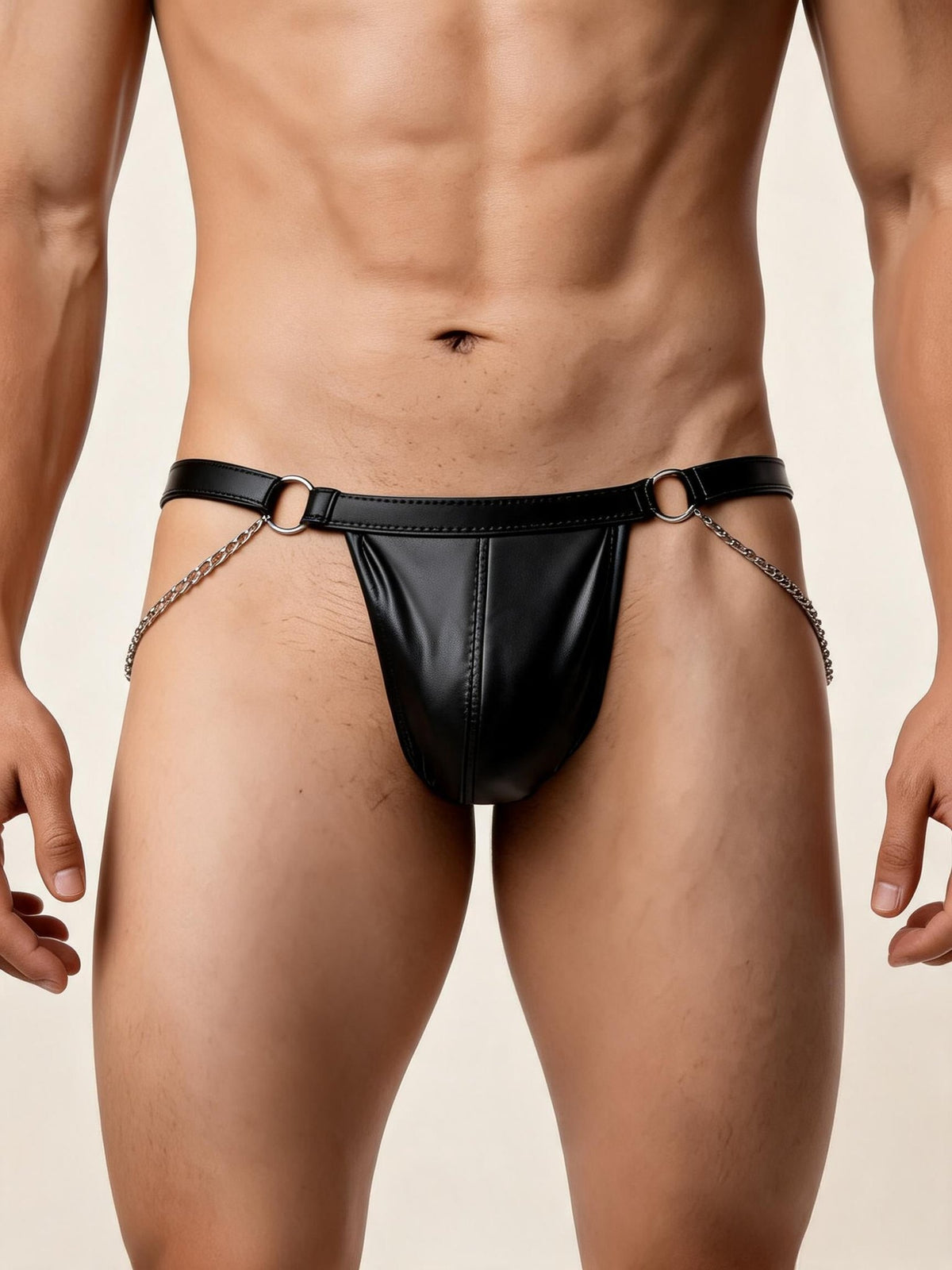 Mens faux leather chain oring jockstrap, photo 1