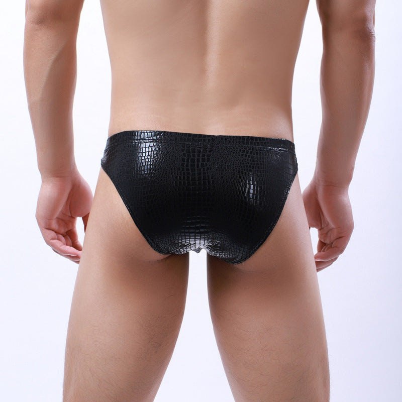 Mens faux leather snake print briefs, photo 2
