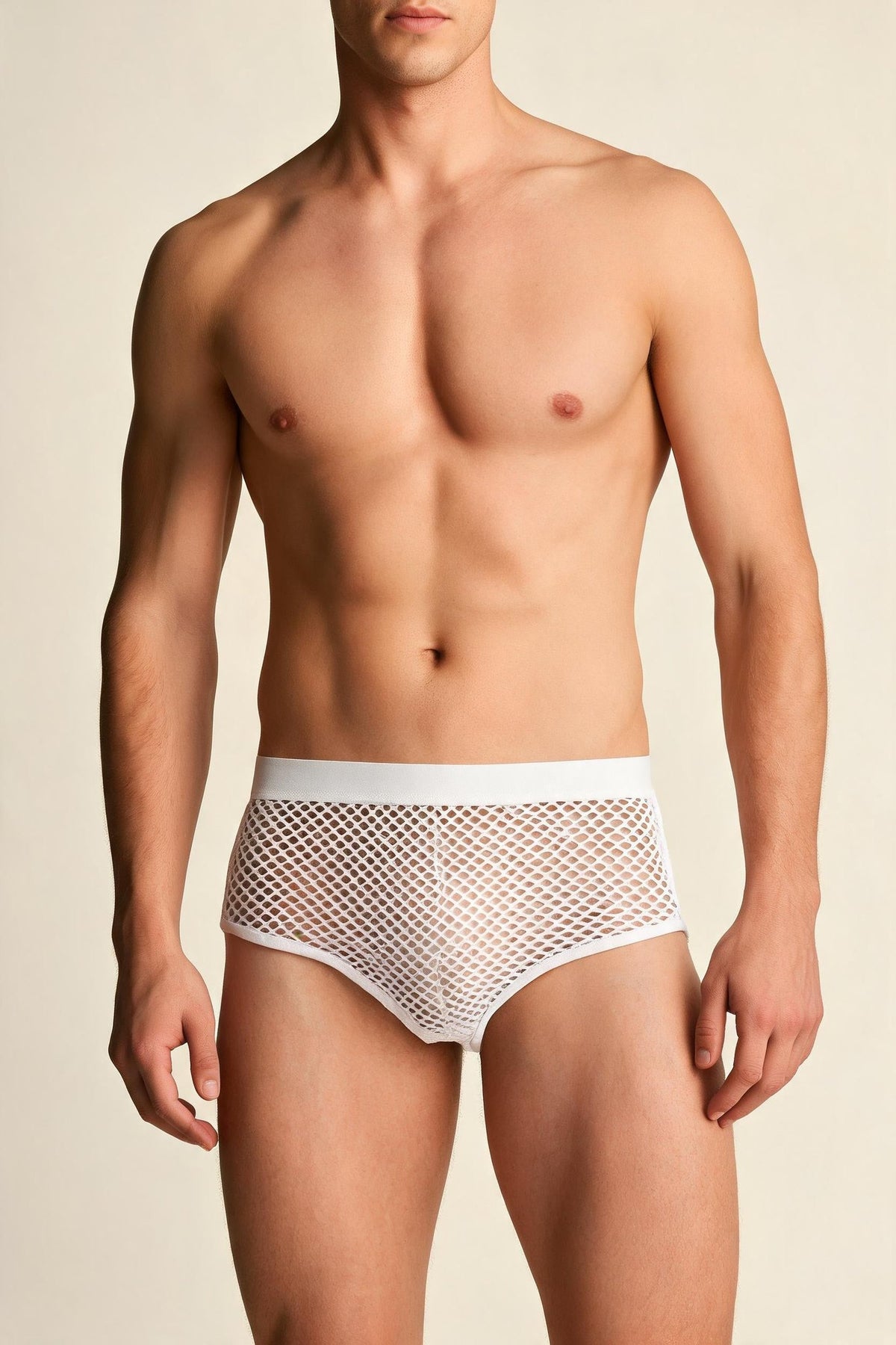 White mens fishnet see through boxer briefs