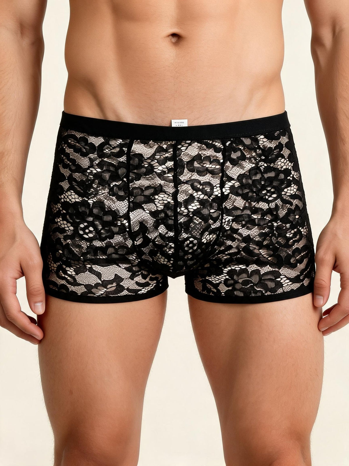 Black mens floral lace sheer boxer briefs