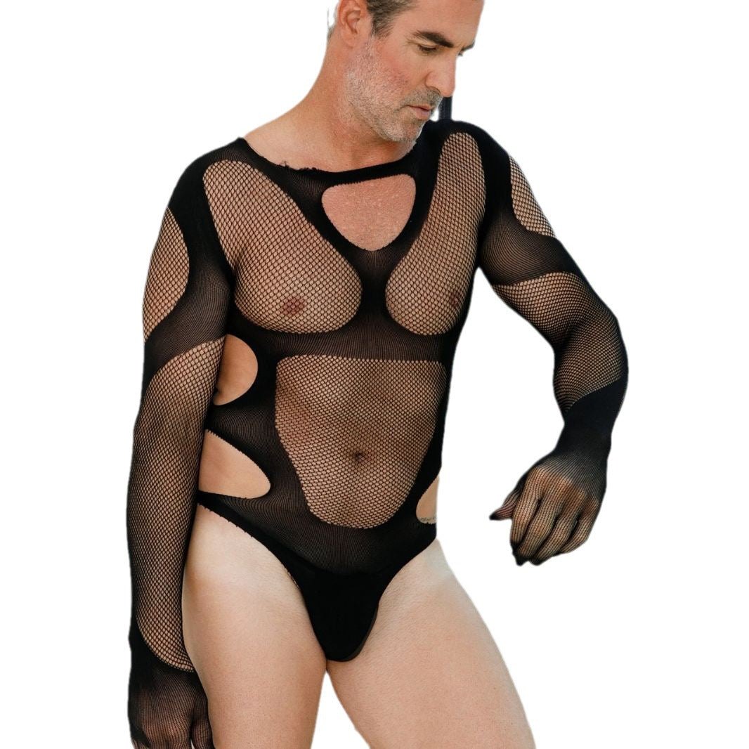 Mens hollow out see through mesh bodysuit, photo 5