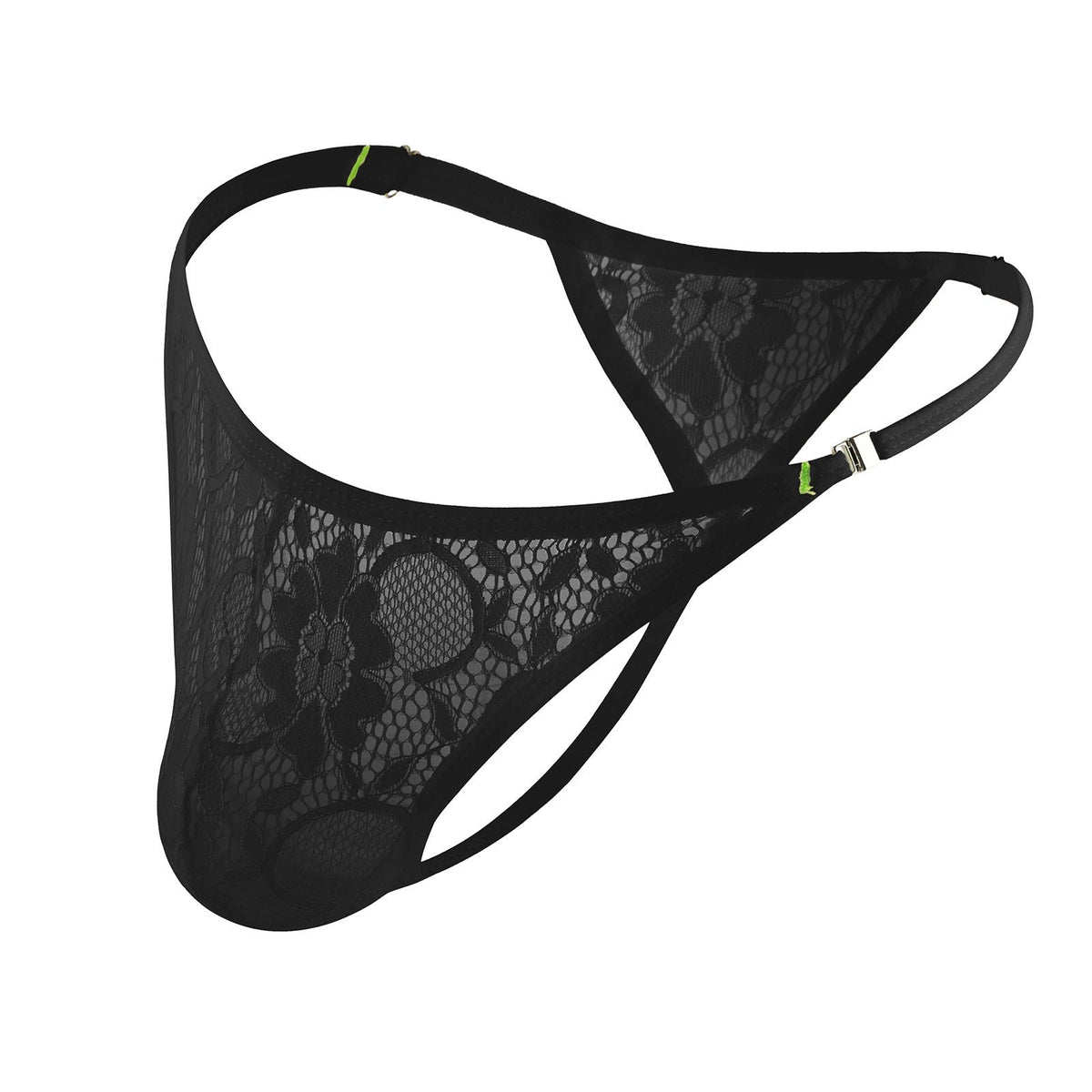 Black mens side button lace thong