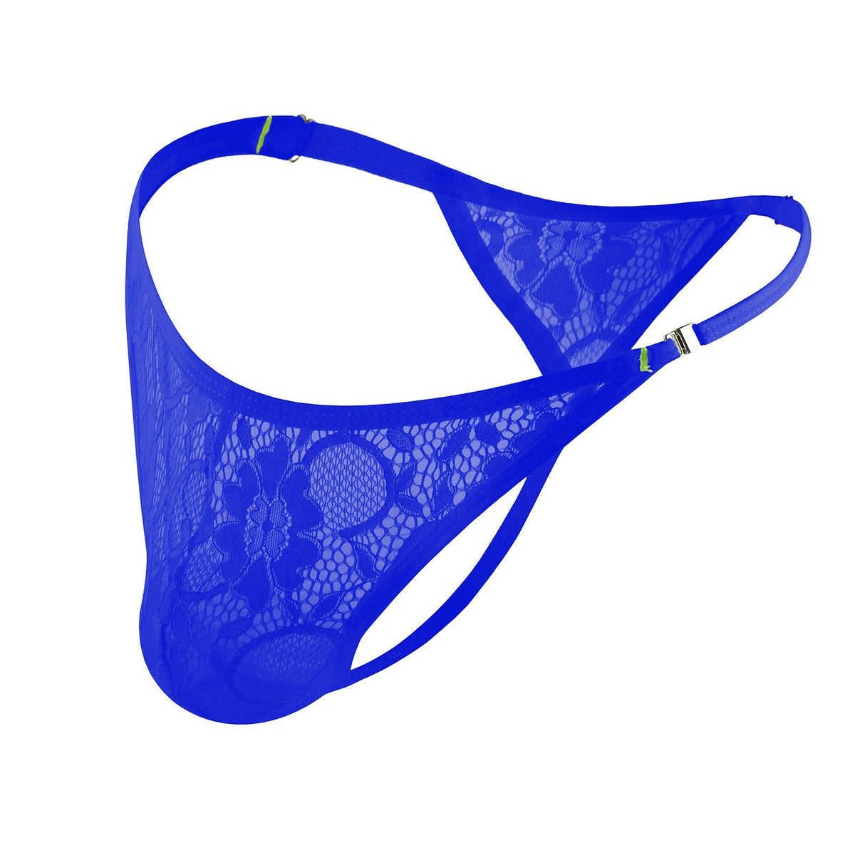 Blue mens side button lace thong
