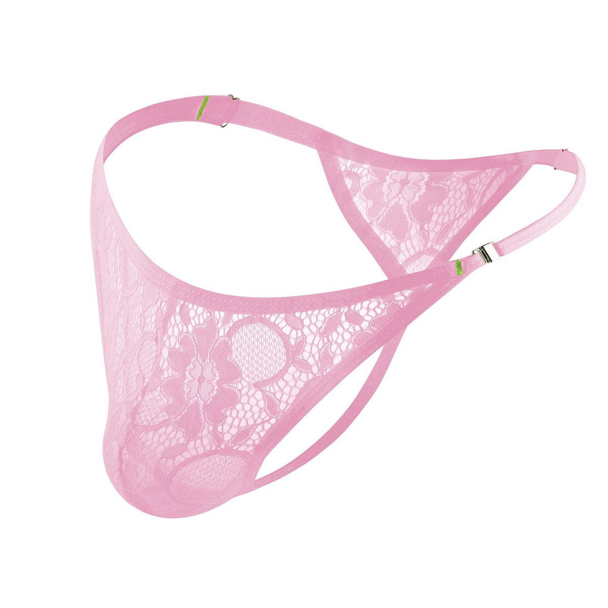 Pink mens side button lace thong