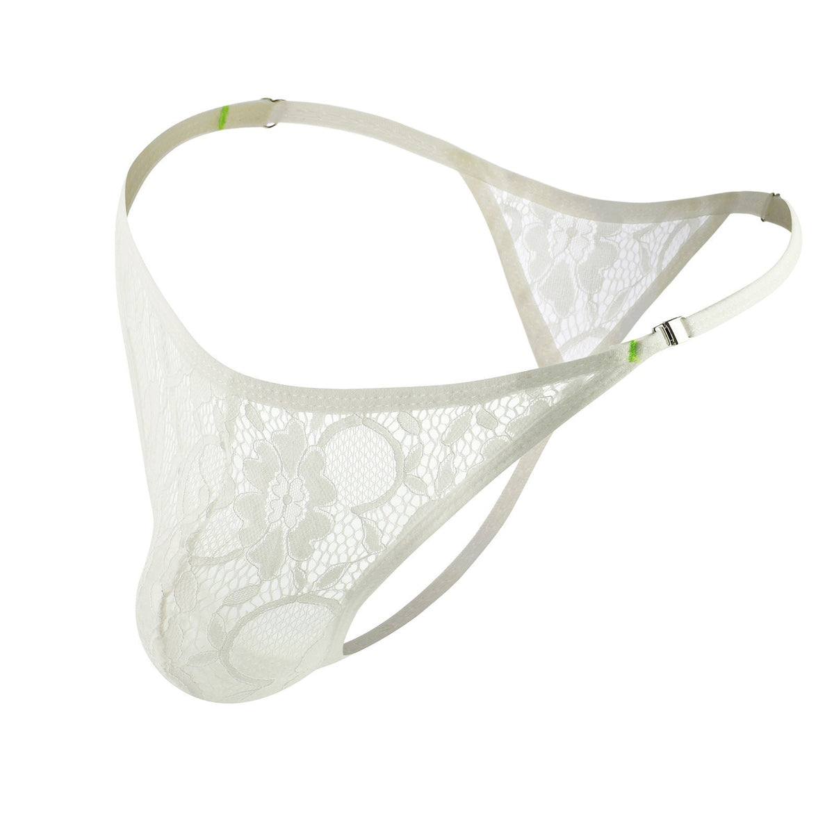 White mens side button lace thong
