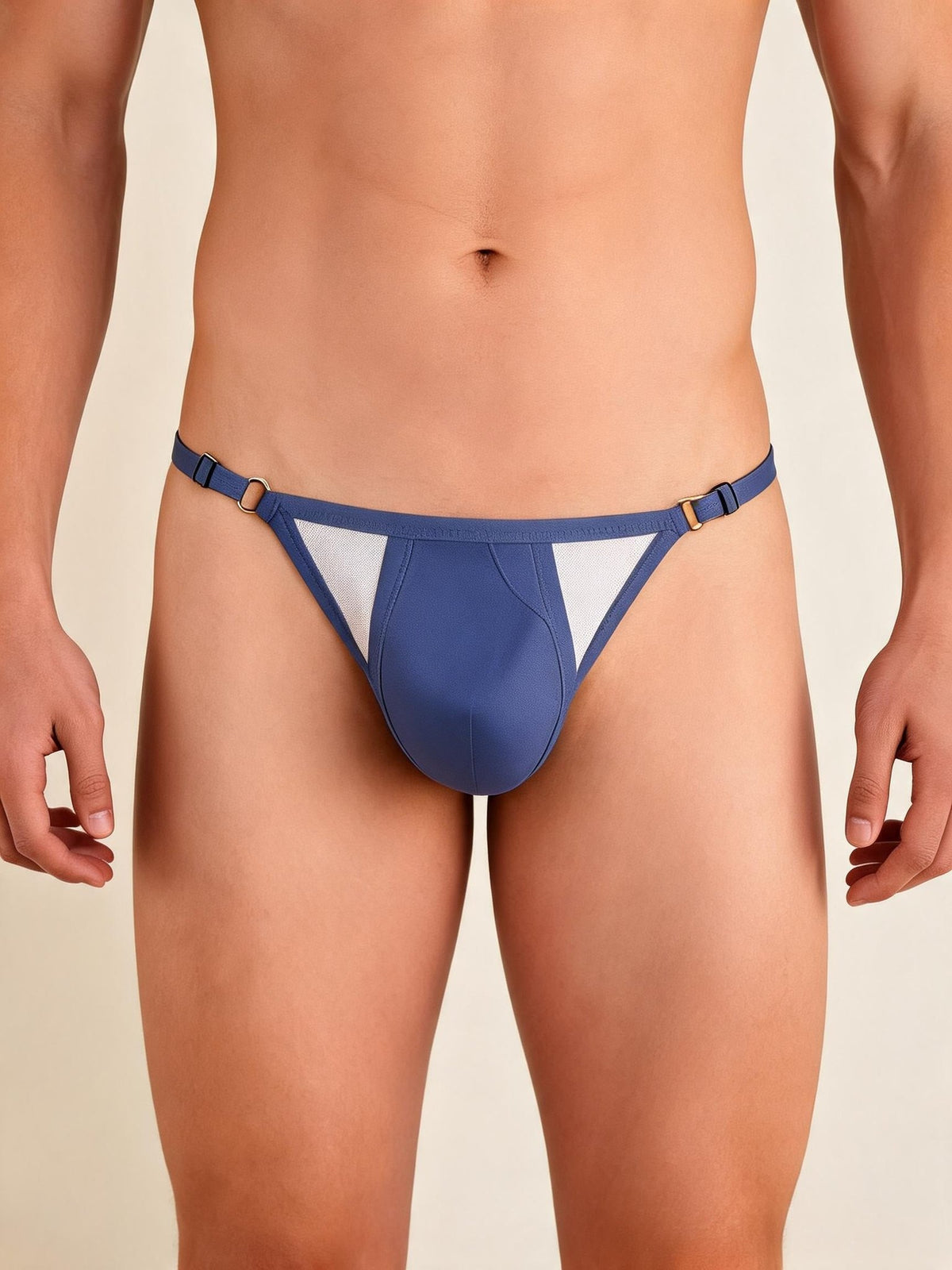 Gray-blue mens ice silk t back thong