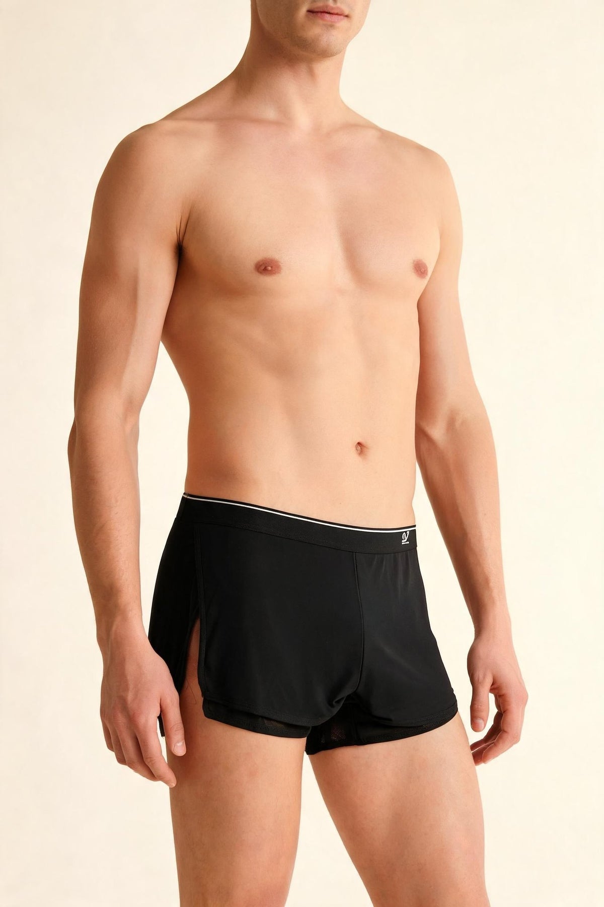 Black mens ice silk quick dry booty shorts
