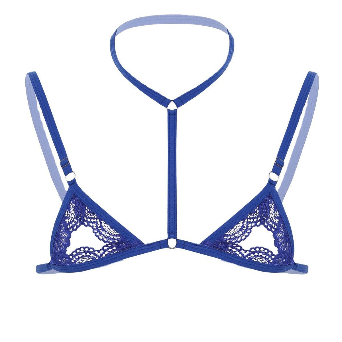 Blue mens lace three point bra underwear set