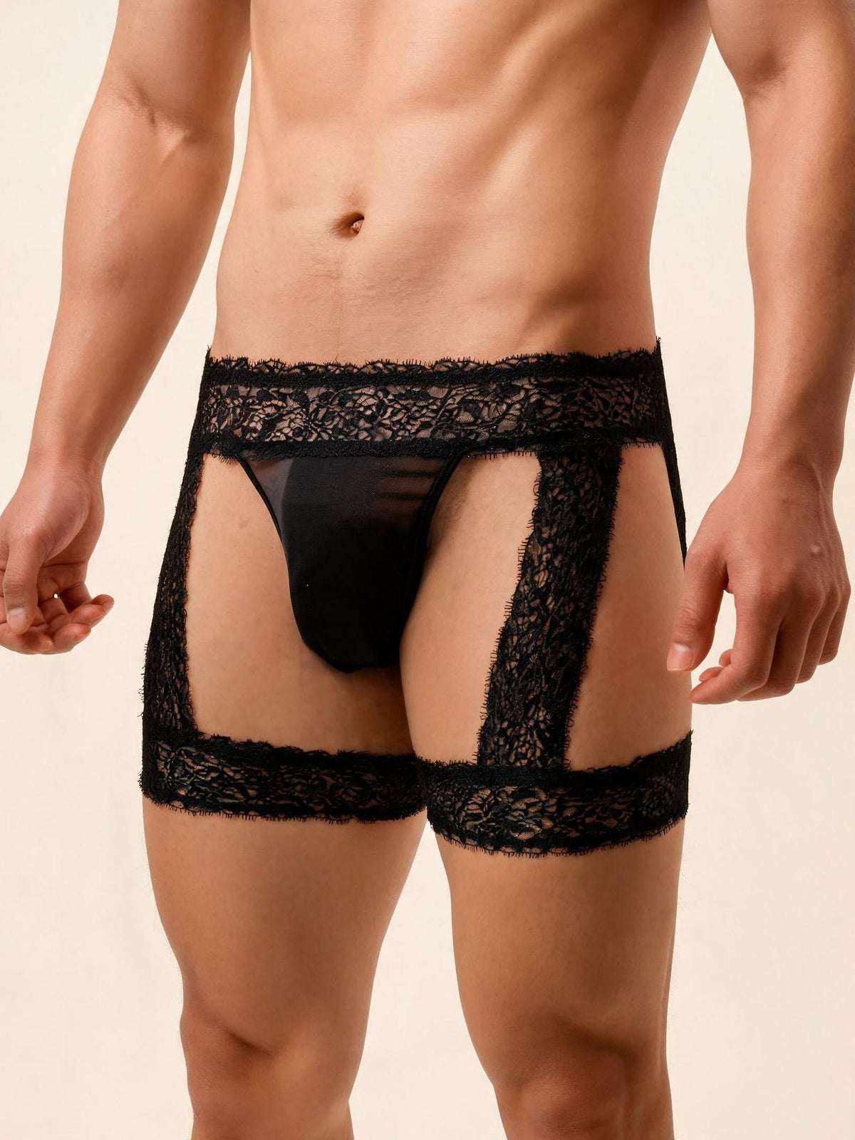 Mens lace trim bulge pouch garter g-string, photo 1