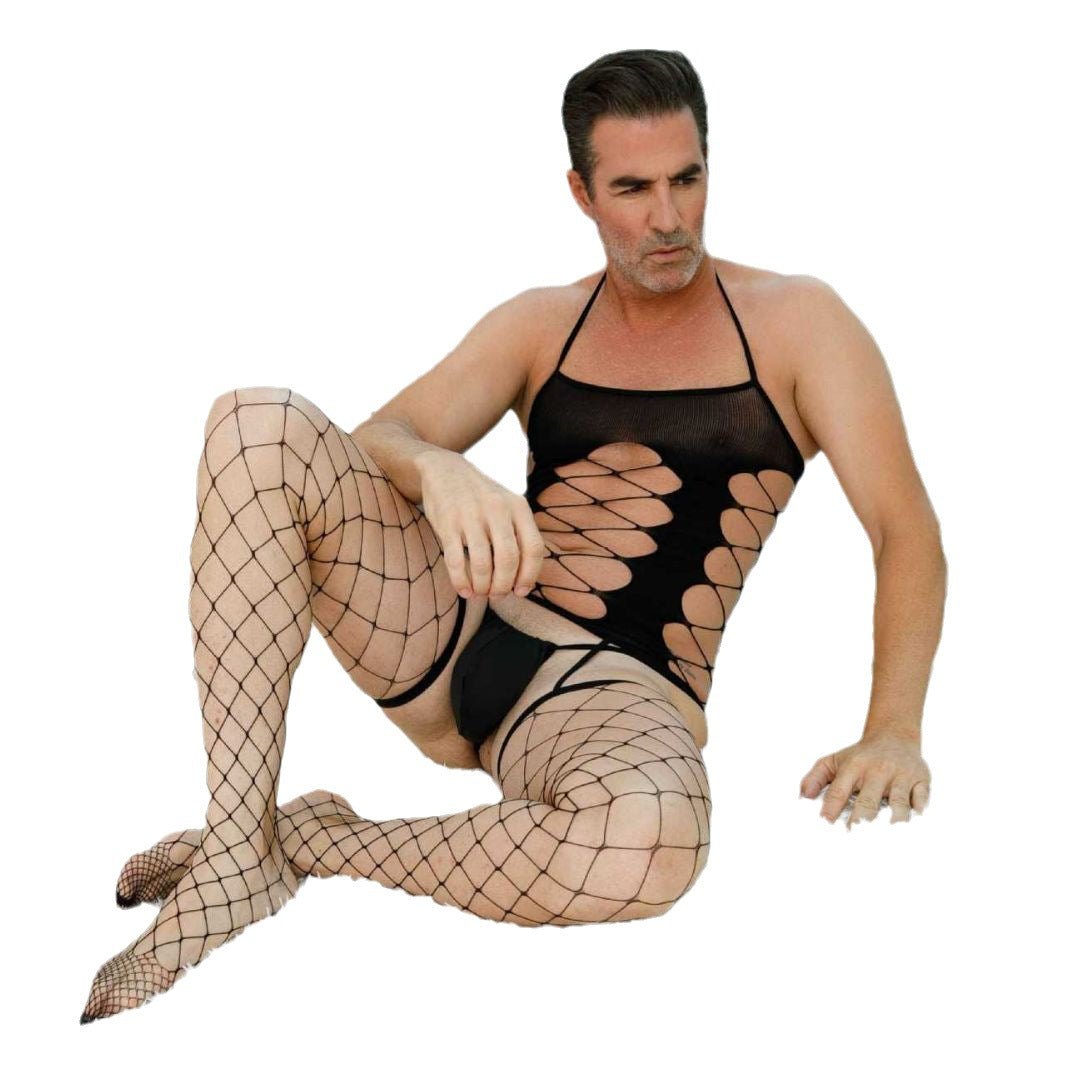 Mens large fishnet garter belt mesh set, photo 5