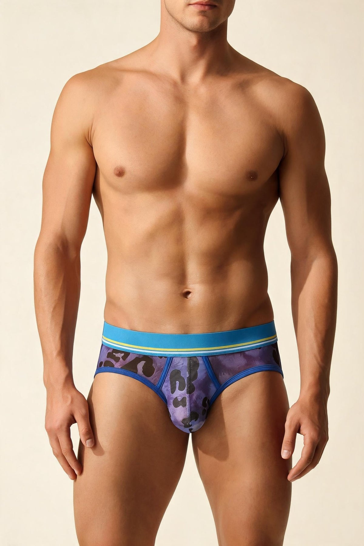 Blue mens leopard print contour pouch briefs