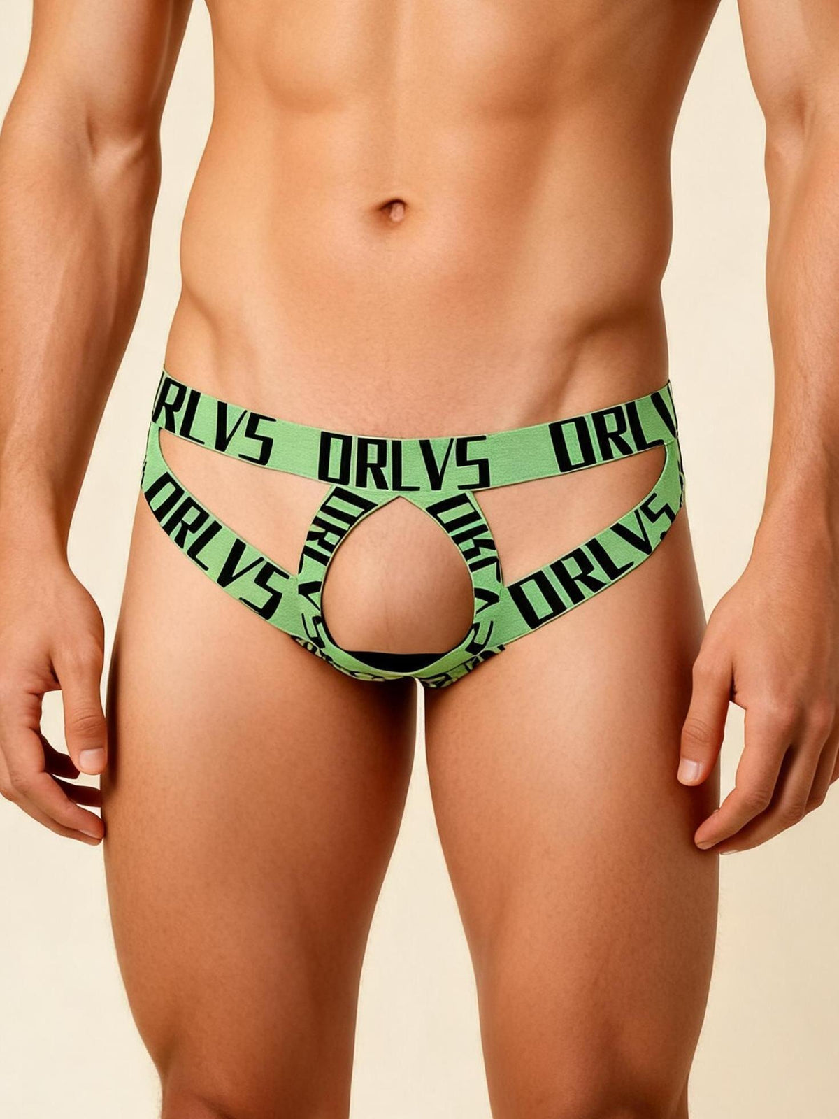 Green mens logo print low rise pouch thong