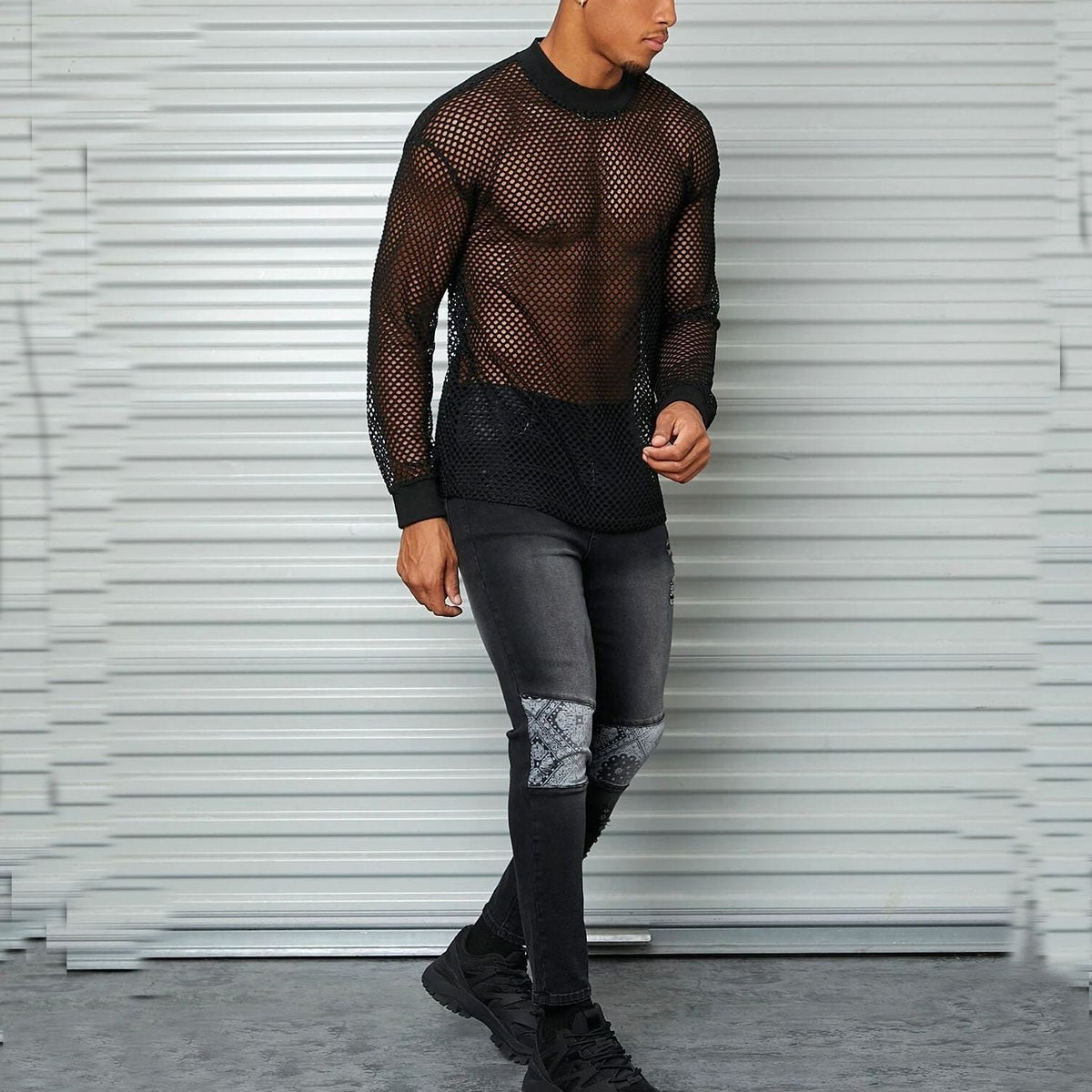 Mens long sleeve fishnet mesh top, photo 3