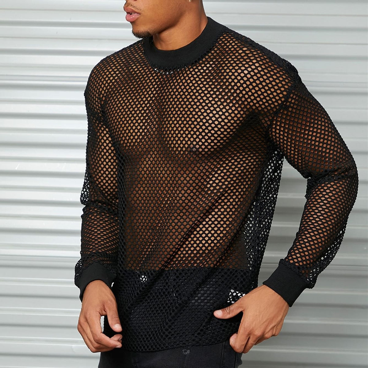 Mens long sleeve fishnet mesh top, photo 5