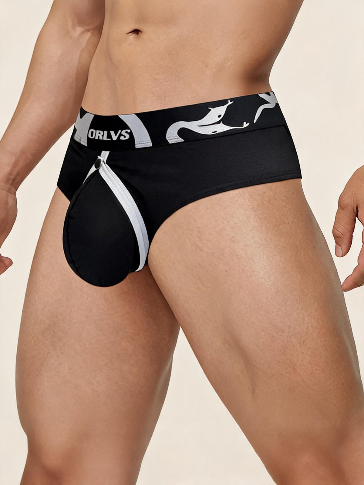 Black mens low rise pouch briefs thong