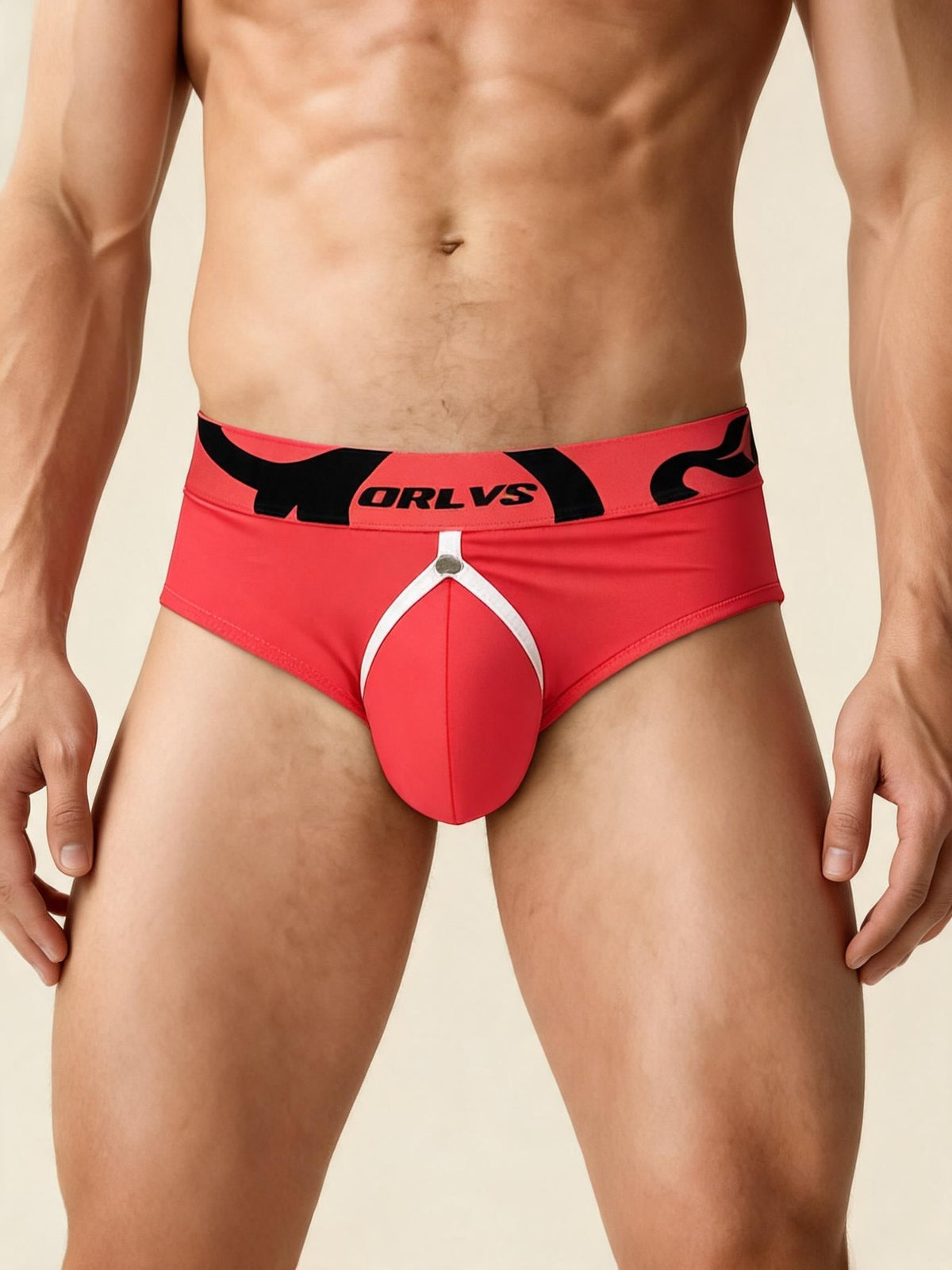 Red mens low rise pouch briefs thong