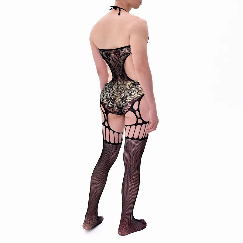 Mens metal oring cutout suspender bodysuit, photo 3