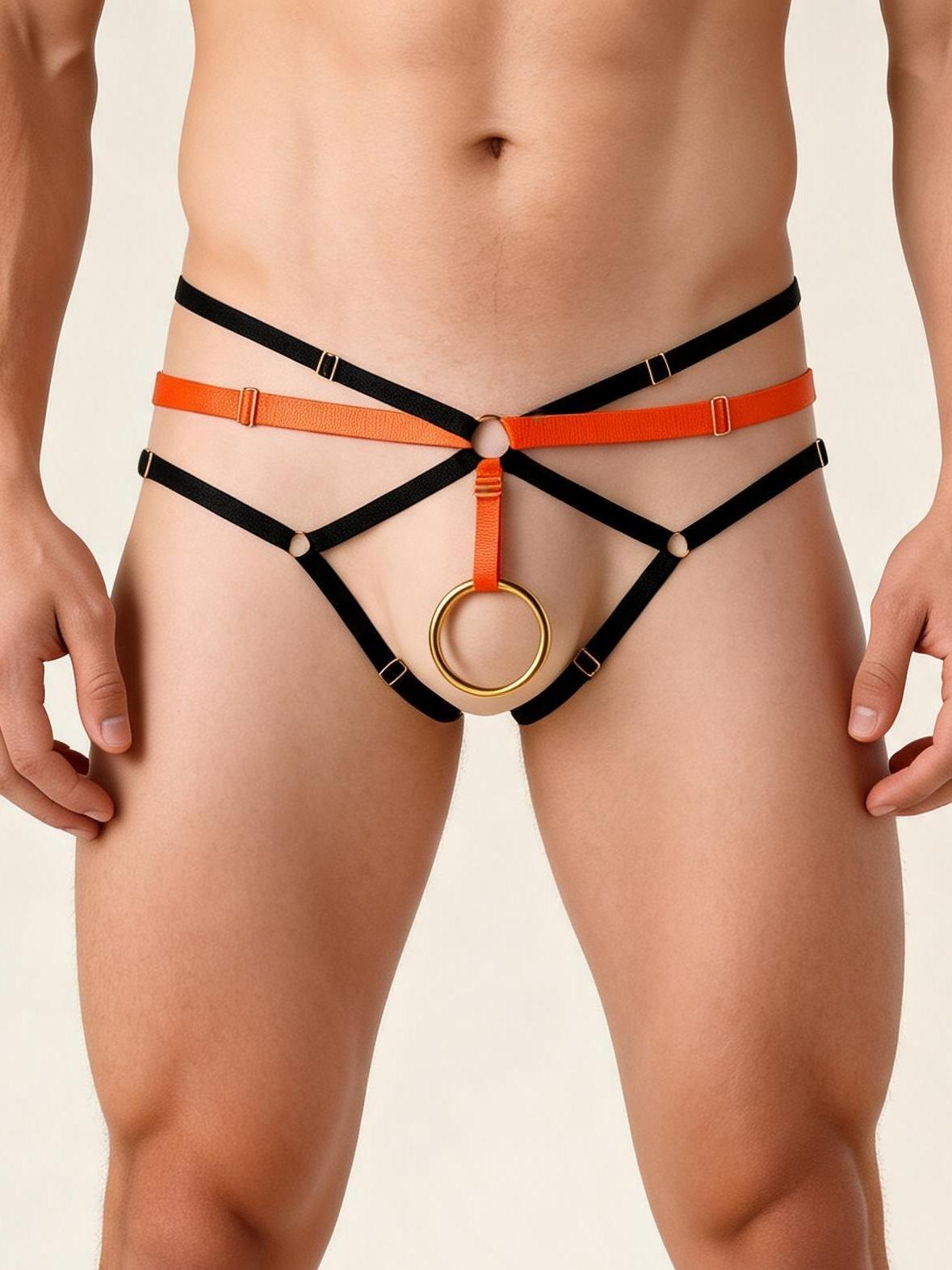 Yellow + Black mens multi strap cutout low rise jockstrap