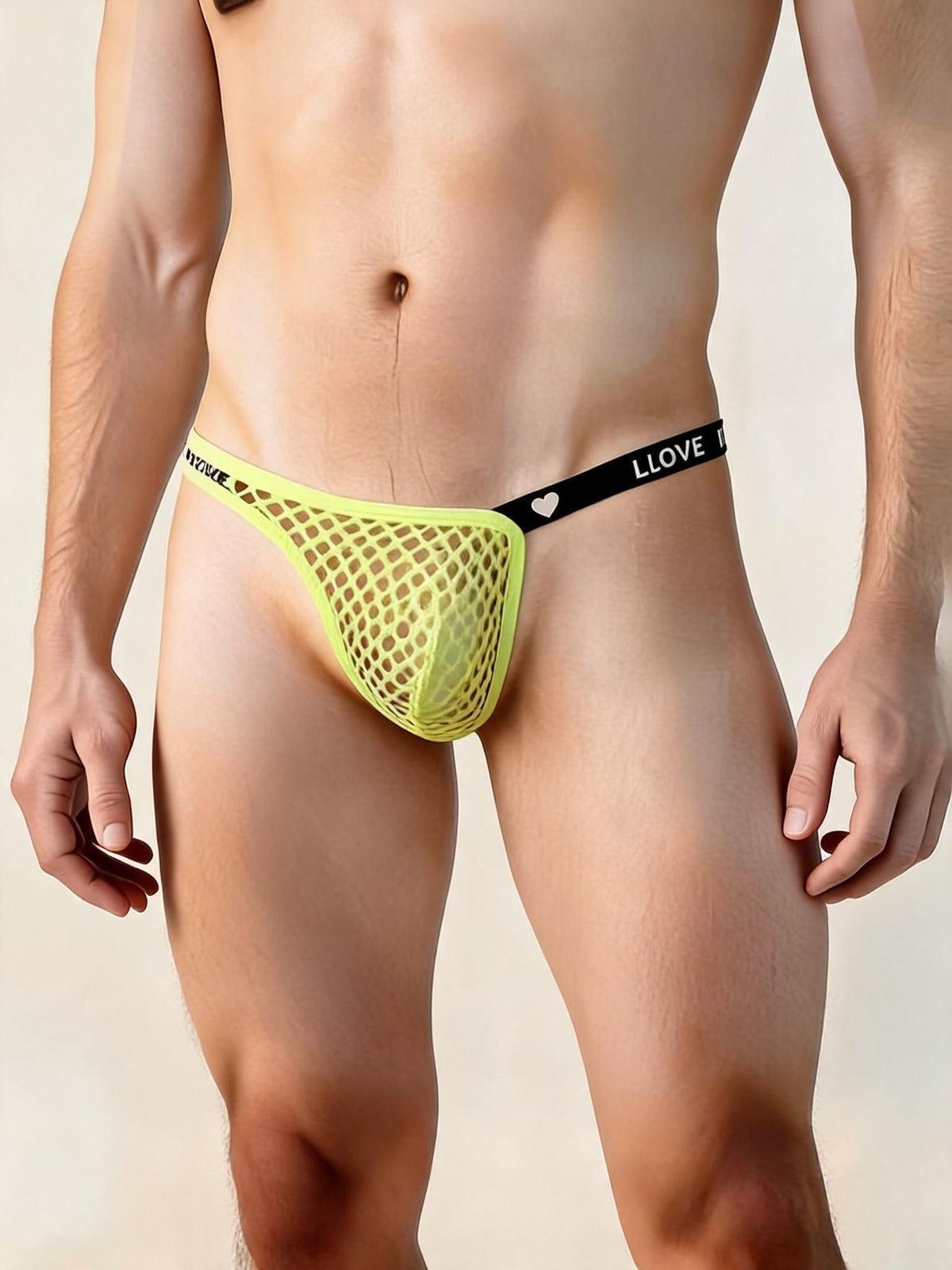 Fluorescent Green mens neon fishnet mesh low rise thong