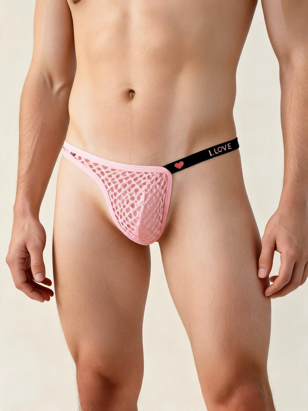 Pink mens neon fishnet mesh low rise thong