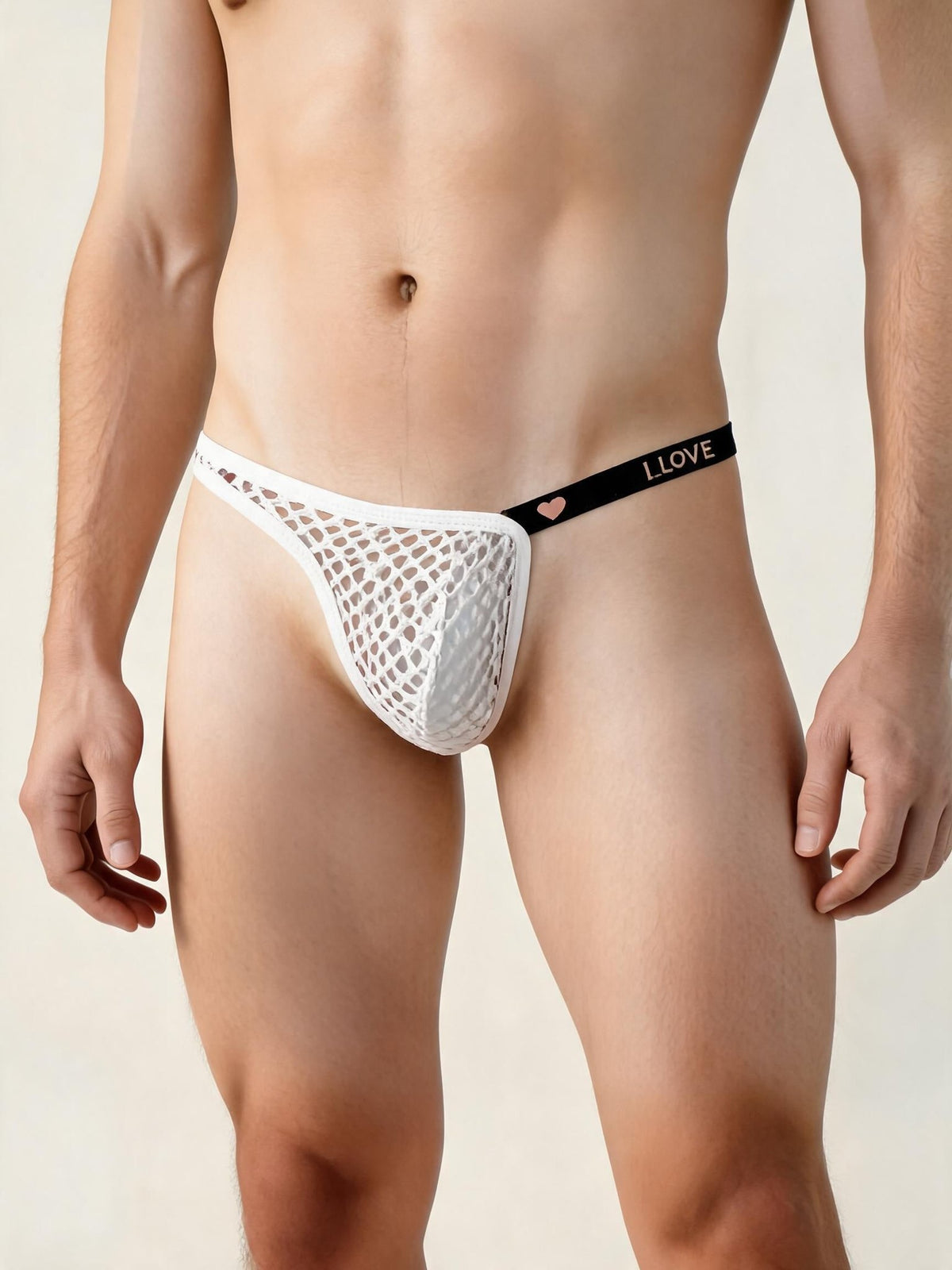 White mens neon fishnet mesh low rise thong