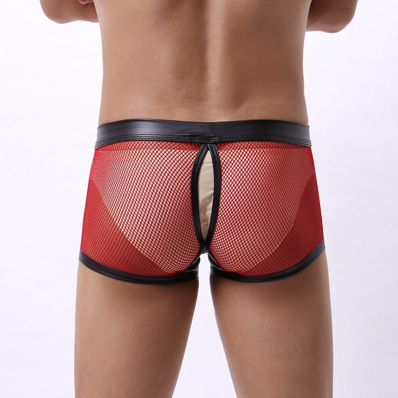 Mens neon mesh pu leather trim boxer briefs, photo 5