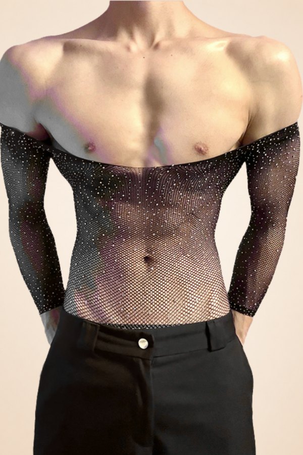 Mens off shoulder fishnet bodysuit, photo 1