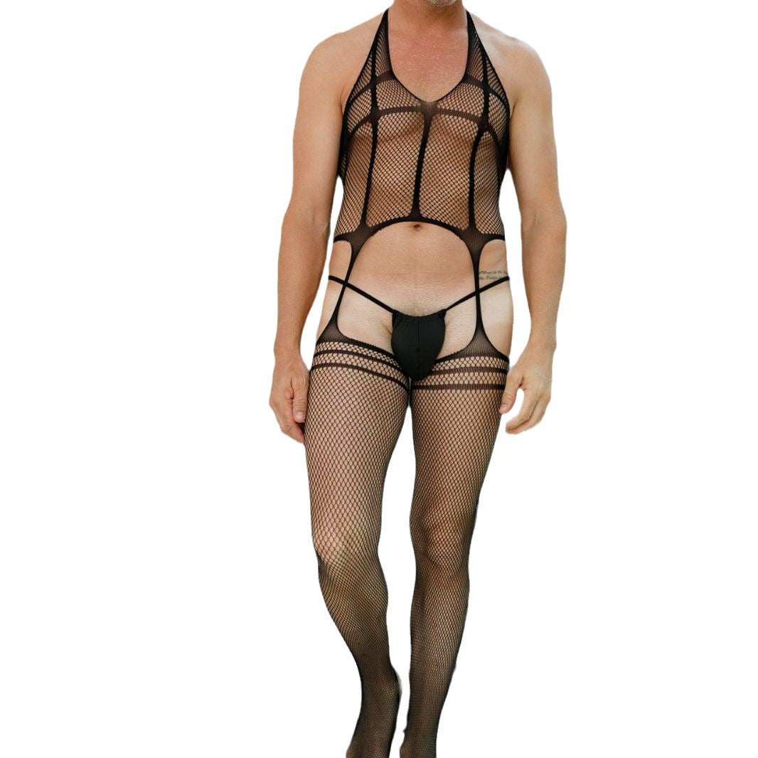 Mens one piece stockings mesh cutout underwear, photo 5
