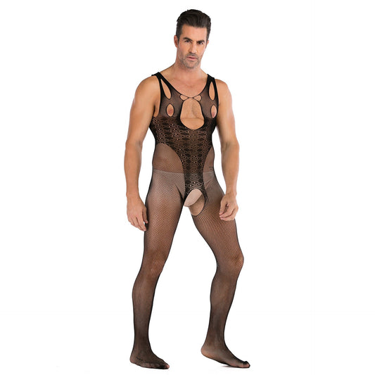 Mens open chest mesh jumpsuit, photo 2