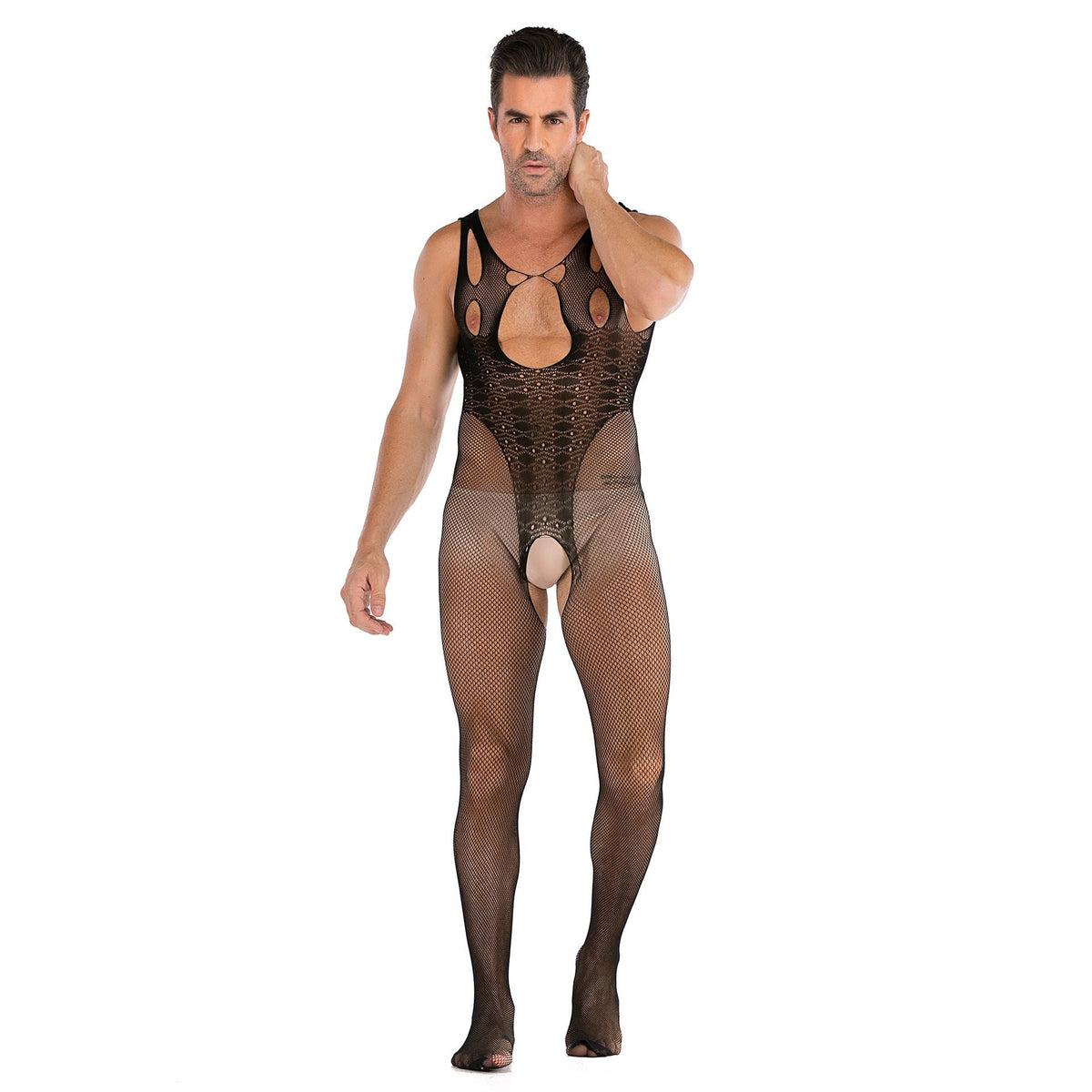 Mens open chest mesh jumpsuit, photo 3